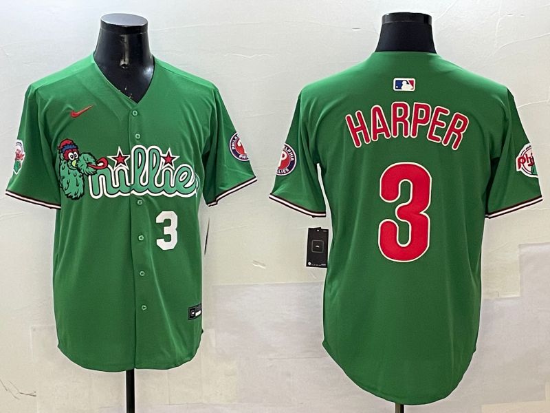 Men Philadelphia Phillies #3 Harper Green Three generations Joint Name Game 2025 Nike MLB Jersey style 5->philadelphia phillies->MLB Jersey